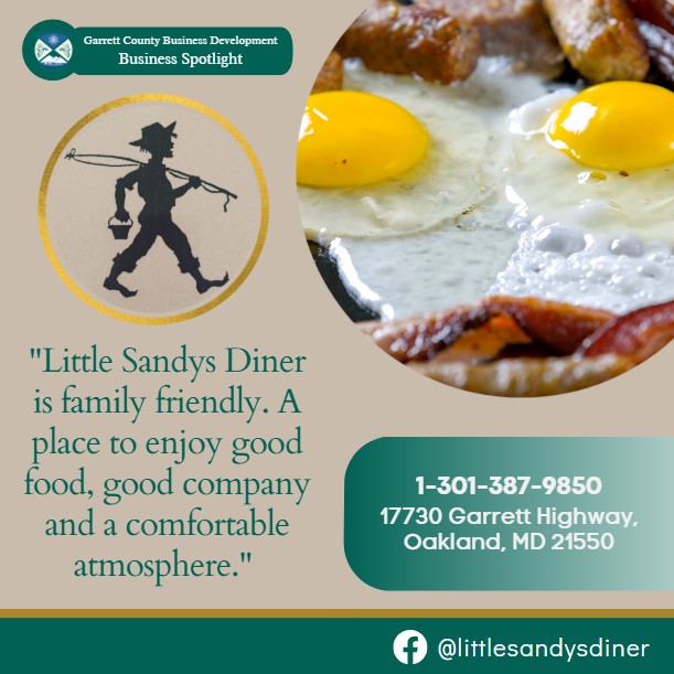 Todays Business Spotlight 🍴 is on Little Sandys Diner! 
Visit them at Little Sandy's Diner “Deep Creek”
Follow us to see more daily Garrett County Business Spotlights!
If you are interested in having your business featured contact Connor Norman at cnorman@garrettcountymd.gov. #businessdevelopment #garrettcountymd